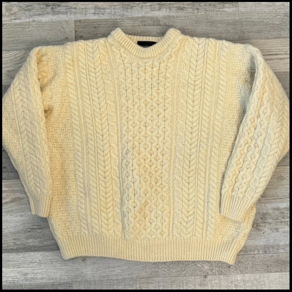 Rue Saint Patrick 100% Wool Ivory Cable Knit Mens Sweater Size XXL Ireland